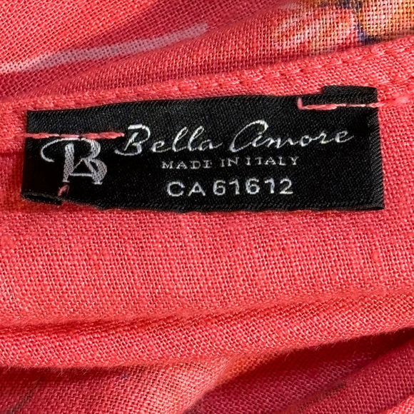 Bella Amore Linen Dress Women’s Medium Orange Red Purple Pockets Floral V-Neck - Picture 11 of 13